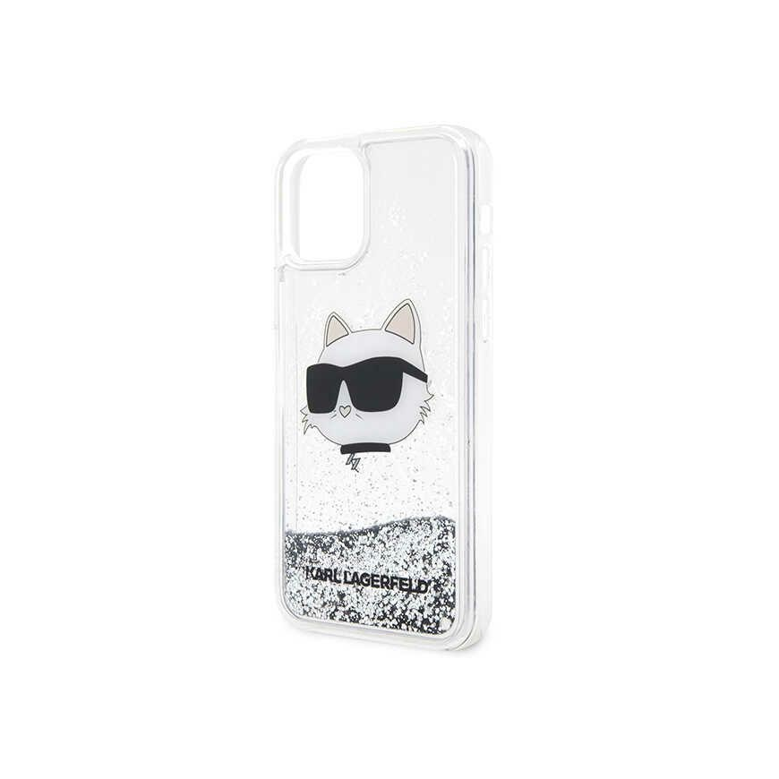 Karl Lagerfeld dėklas, skirtas iPhone 12 / 12 Pro 6,1" KLHCP12MLNCHCS sidabrinis HC Liquid Glitter NFT Choupette galvutė – 4