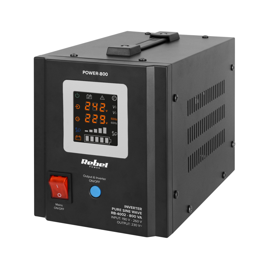 Emergency power supply Rebel POWER-800 - inverter with pure sine wave and charging function 12V 230V 800VA/500W