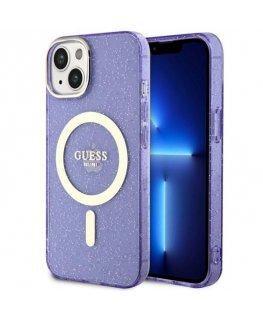Guess case for iPhone 14 Plus 6.7" GUHMP14MHCMCGU purple hard case Magsafe IML Glitter Gold