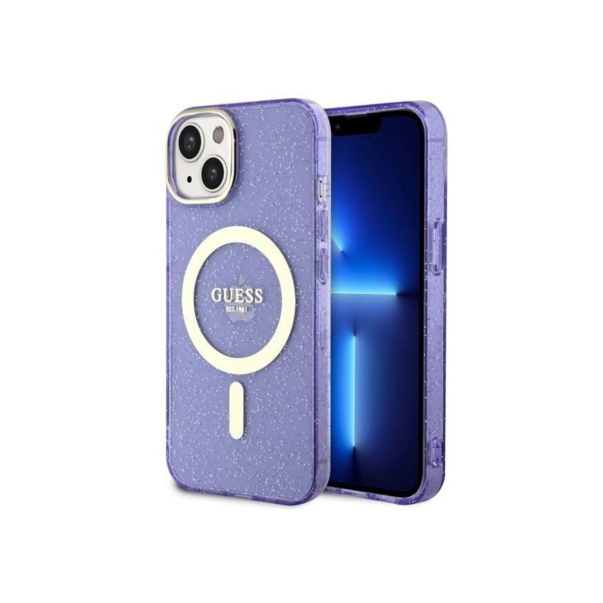 Guess case for iPhone 14 Plus 6.7" GUHMP14MHCMCGU purple hard case Magsafe IML Glitter Gold