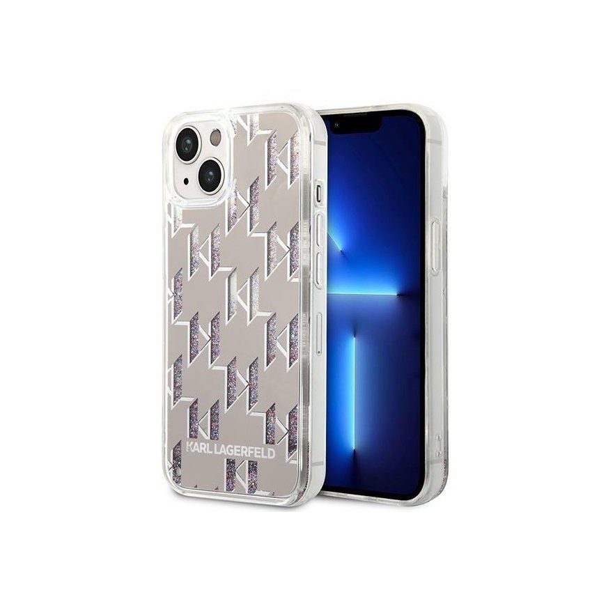 Dėklas Karl Lagerfeld KLHCP14SLMNMS iPhone 14 6,1 colio kieto korpuso sidabro / sidabro skysto blizgesio monograma