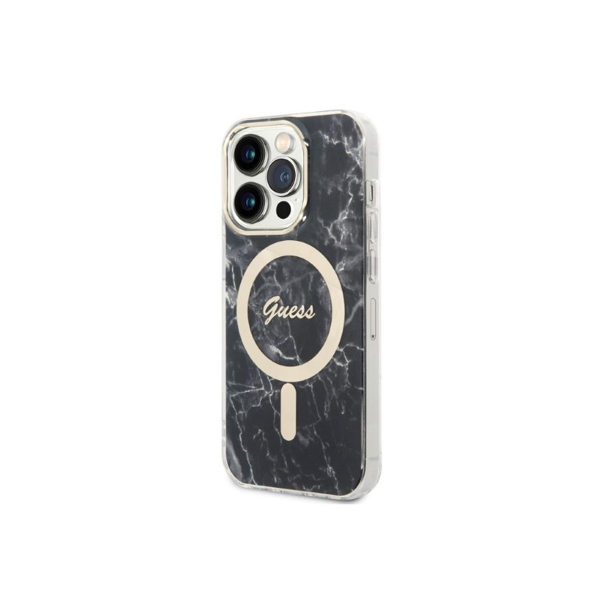 Guess Bundle Pack MagSafe IML Marble - Set for case + charger MagSafe iPhone 14 Pro Max (black/gold) – 2