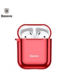 Baseus Metallic Shining Ultra-thin Silicone Protector Case with Hook for Airpods 1 / 2 Red