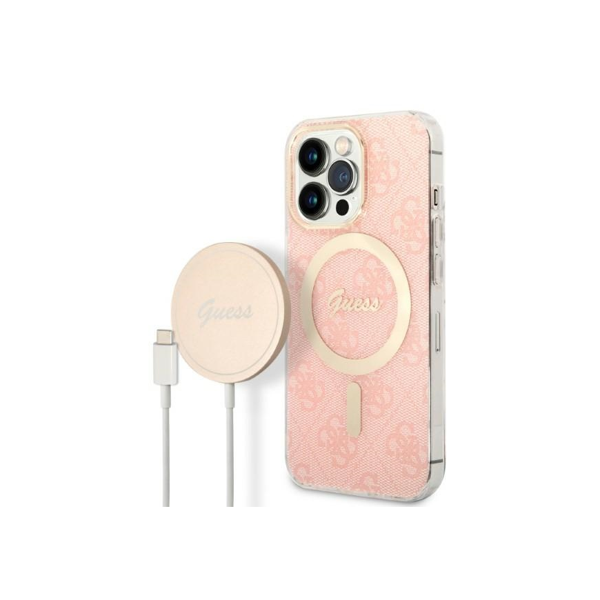 Įkroviklis Guess Rinkinys Guess etui + kroviklis bezprzewodowa GUBPP13LH4EACSP Apple iPhone 13 Pro rožinė/pink hard case 4G Prin – 2