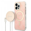 Charger Guess Set Guess case + charger wireless GUBPP13LH4EACSP Apple iPhone 13 Pro pink/pink hard case 4G Print MagSafe