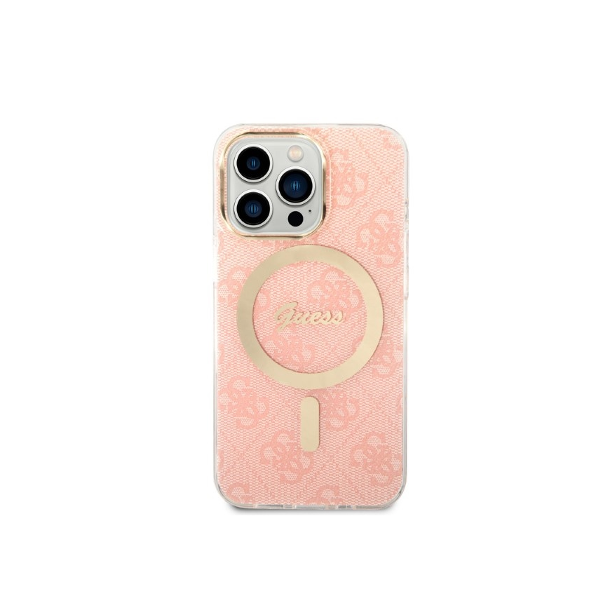 Charger Guess Set Guess case + charger wireless GUBPP13LH4EACSP Apple iPhone 13 Pro pink/pink hard case 4G Print MagSafe – 4