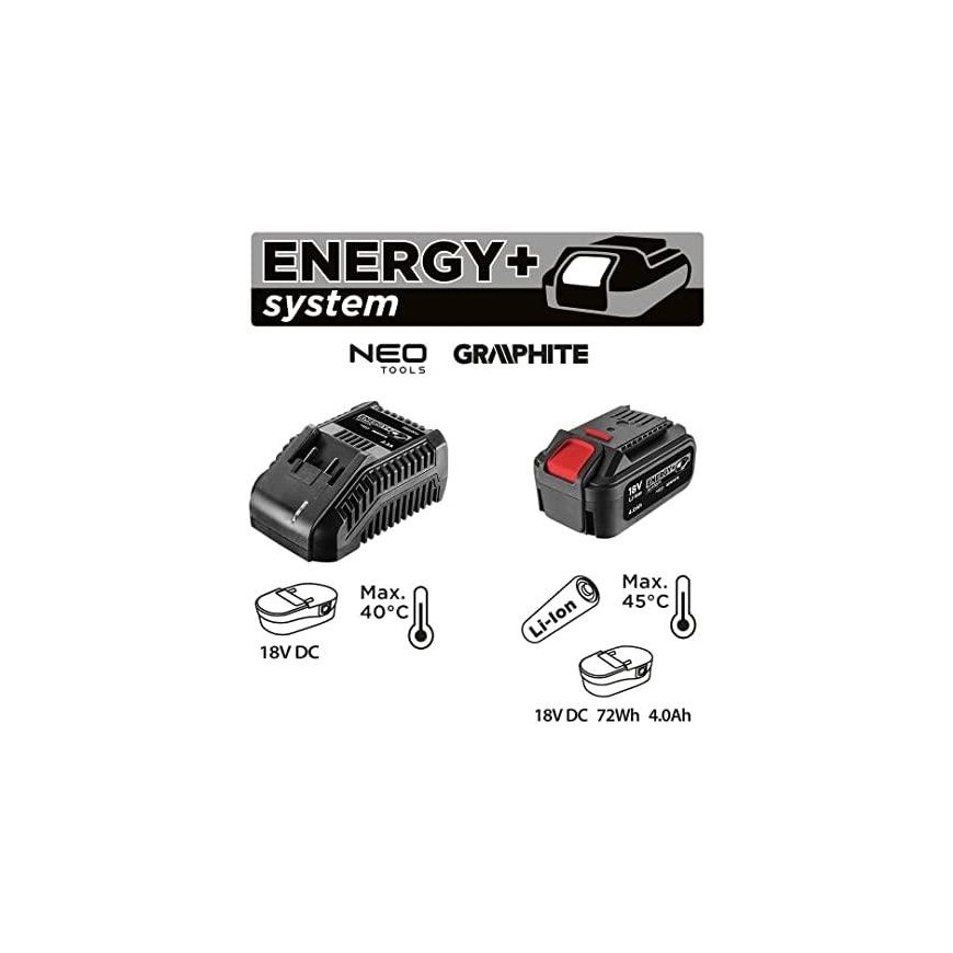 Graphite Grafitinis Rinkinys Energy+: 4 Ah baterija su 58GE132 įkrovikliu