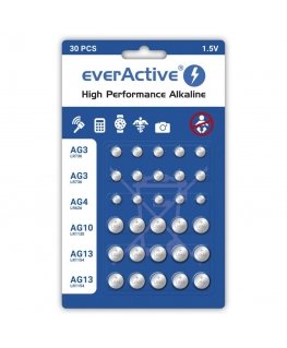 Mini sārmu bateriju komplekts everActive 10 x G3 / LR41, 5 x G4 / LR626, 5 x G10 / LR1130, 10 x G13 / LR1154