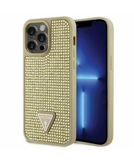Guess Case for iPhone 14 Pro Max 6.7" GUHCP14XHDGTPD Gold Hard Case Rhinestone Triangle
