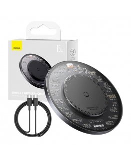 Wireless Qi inductive charger Baseus Simple 2, 15W with USB-C to USB-C cable (black)