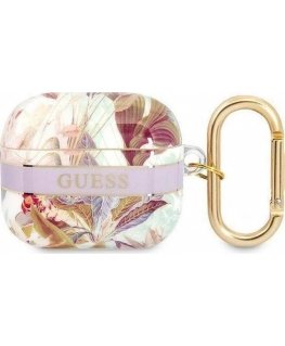 Ausinės Guess Flower Strap Collection apsauginis dėklas, skirtas AirPods 3, violetinis