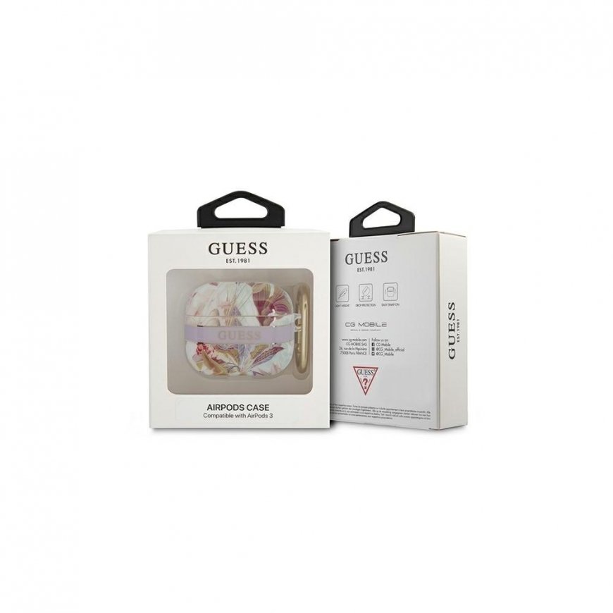 Ausinės Guess Flower Strap Collection apsauginis dėklas, skirtas AirPods 3, violetinis – 4