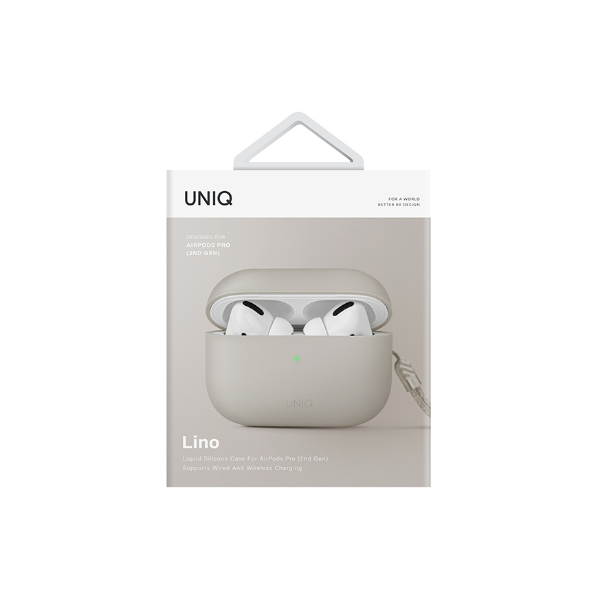 Uniq Dėklas UNIQ Lino Apple AirPods Pro 2 silikoninis smėlio spalva/beige ivory – 5