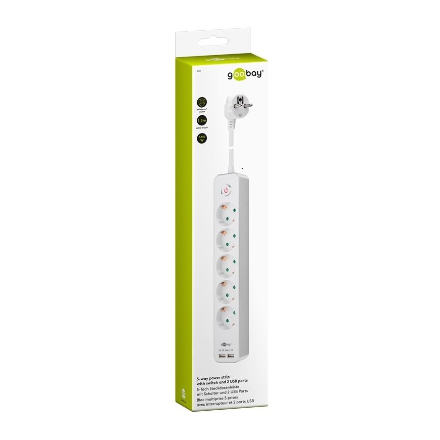 Goobay 5-Way Power Strip with Switch and USB – 2