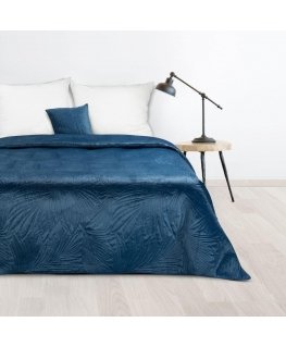 Eurofirany DESIGN 91 LUIZ / 4 Velvet bedspread, quilted by hot pressing with a pattern of palm leaves, 170X210 cm, color: blue B
