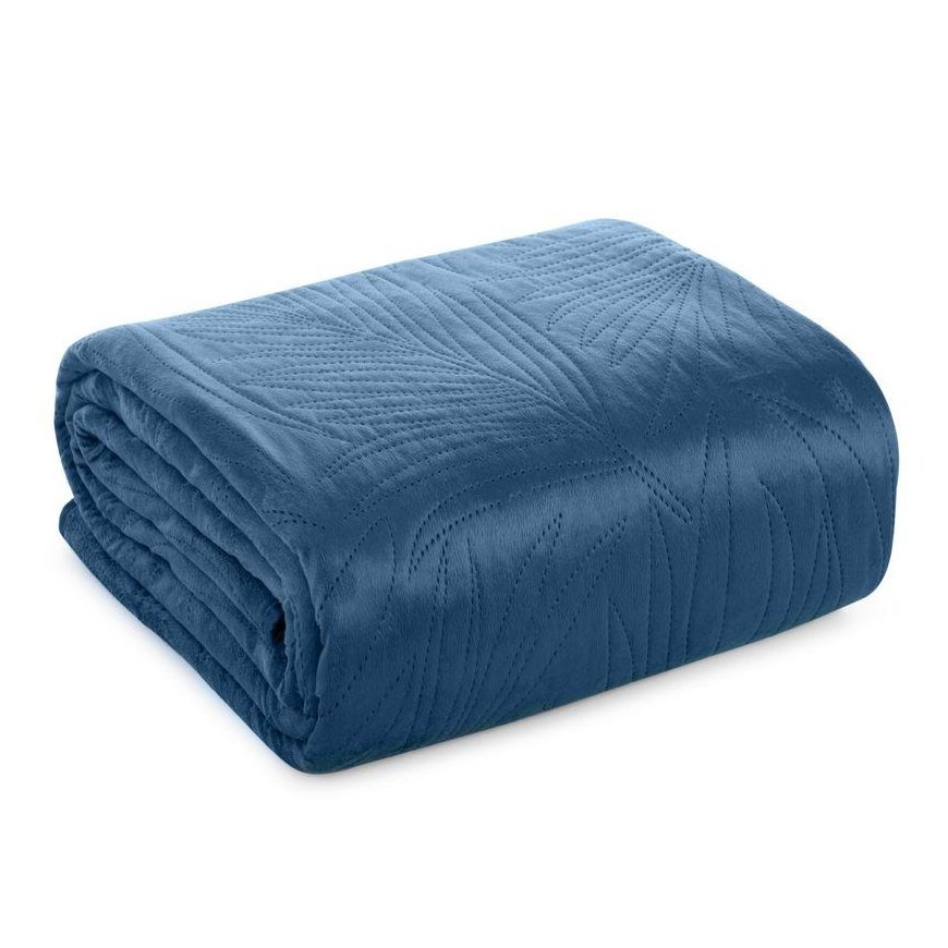 Eurofirany DESIGN 91 LUIZ / 4 Aksominė lovatiesė, dygsniuota karšto spaudimo būdu su palmių lapų raštu, 170X210 cm, spalva: mėly – 5