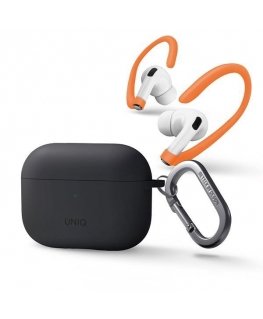 Uniq nexo AirPods Pro 2 GEN dėklas + ausų kabliukai, silikoninis šariato/medžio anglių pilka
