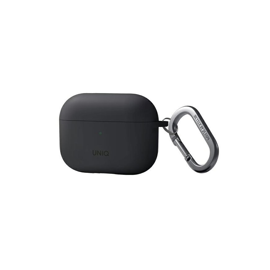Uniq nexo AirPods Pro 2 GEN dėklas + ausų kabliukai, silikoninis šariato/medžio anglių pilka – 2
