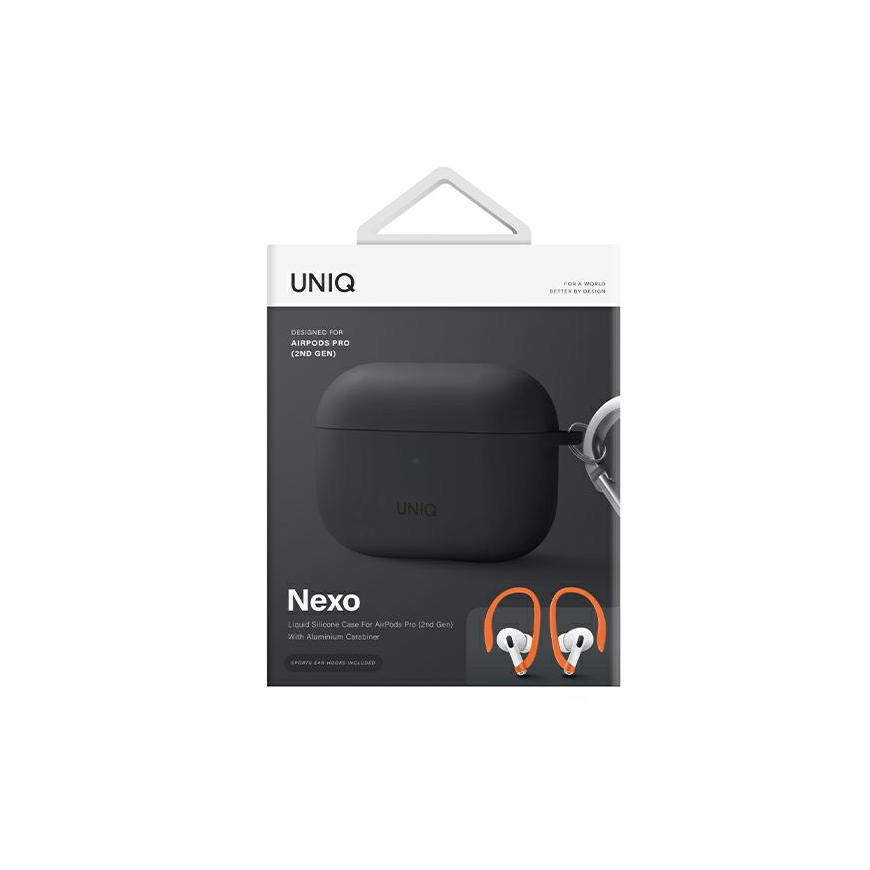 Uniq nexo AirPods Pro 2 GEN case + ear hooks, silicone sharia/charcoal gray – 3