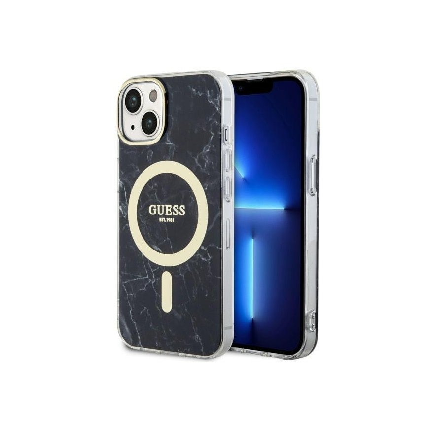 Guess case for iPhone 14 Plus 6.7" GUHMP14MPCUMAK Black Hardcase Magsafe IML Marble