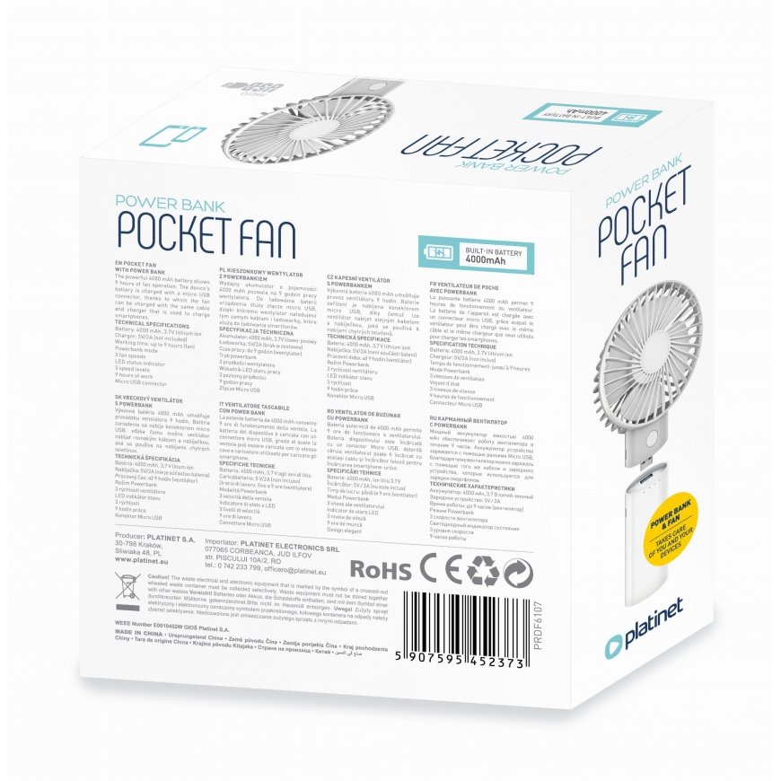 Platinet PRDF6107 personal handheld mister/fan Grey, White Handheld fan – 4