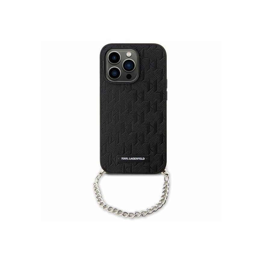 Karl Lagerfeld dėklas, skirtas iPhone 14 6,1" KLHCP14SSACKLHPK juodas hardcase Saffiano Mono Chain