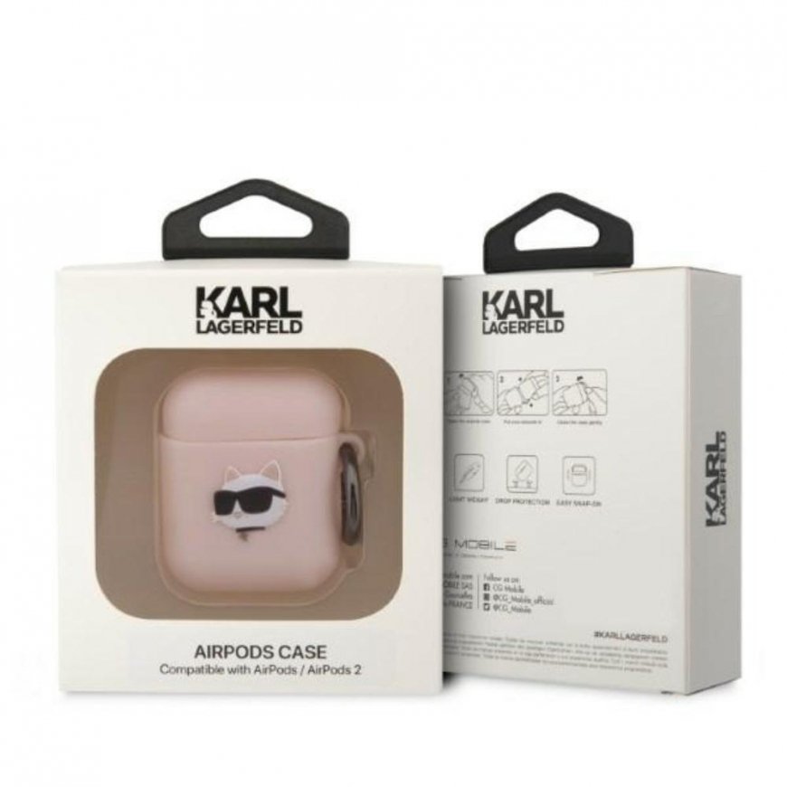Ausinės Karl Lagerfeld case skirta Airpods 1 / 2 KLA2RUNCHP pink 3D silikoninis NFT Karl – 3
