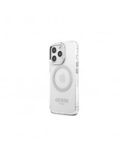 Guess Case for iPhone 13 Pro / 13 6.1" GUHMP13LHTRMS Silver Hard Case Metal Outline Magsafe