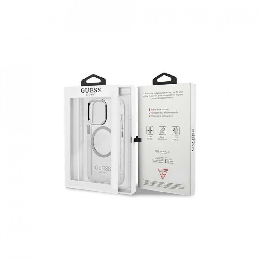 Guess Case for iPhone 13 Pro / 13 6.1" GUHMP13LHTRMS Silver Hard Case Metal Outline Magsafe – 4
