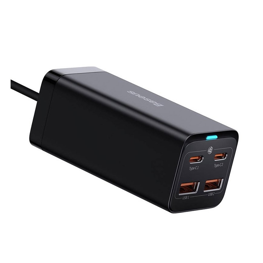 Baseus GaN3 Pro sienas lādētājs 2xUSB-C + 2xUSB, 100W (melns)