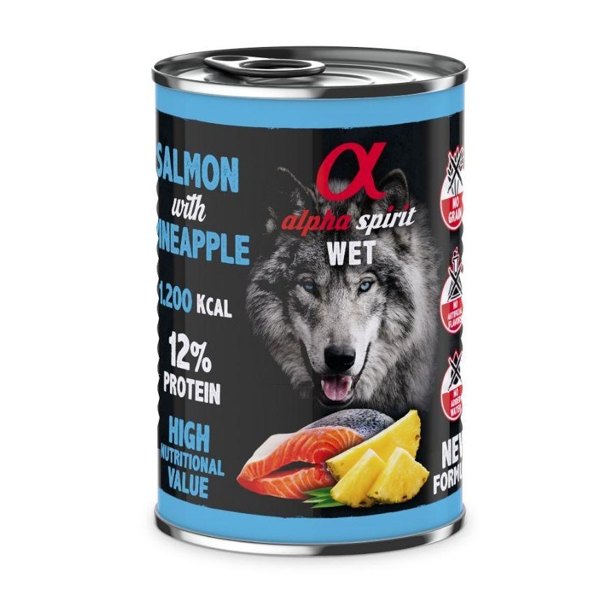 ALPHA SPIRIT WET konservas su lašiša ir ananasais 400g 6vnt