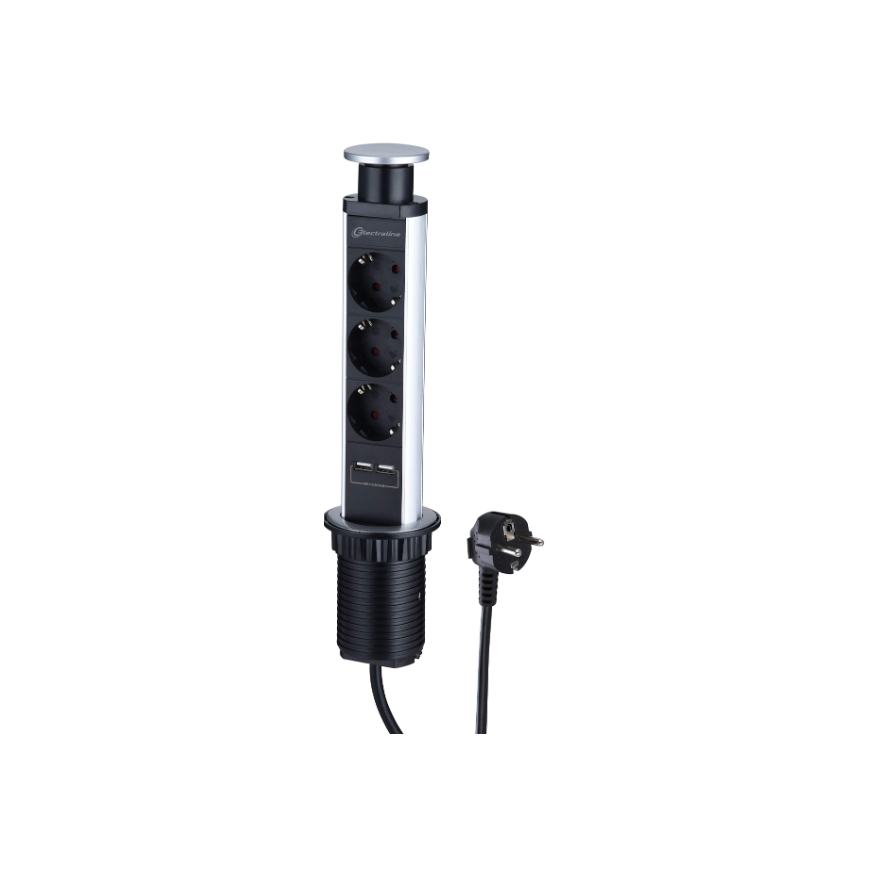 Electraline 62557 Pagarinātājs 3p 2xUSB Ligzdas 2m