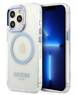 Guess case for iPhone 13 Pro Max 6.7" GUHMP13XHTRMB blue hard case Metal Outline Magsafe