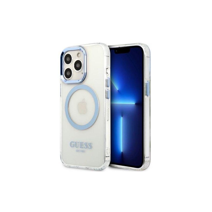 Guess case for iPhone 13 Pro Max 6.7" GUHMP13XHTRMB blue hard case Metal Outline Magsafe