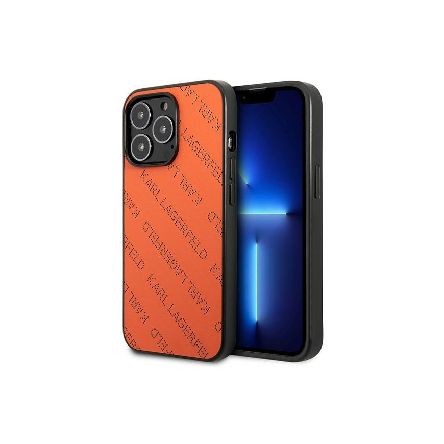 Karl Lagerfeld Case for iPhone 13 Pro KLHCP13LPTLO Orange Hard Case Allover Logo – 5