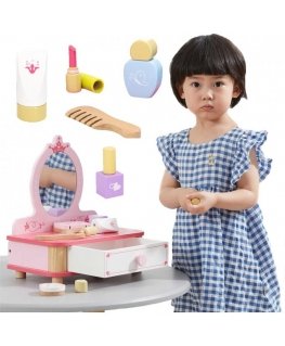 Viga Toys Viga Rožinė medinis makiažo staliukas su veidrodžiu + Priedai