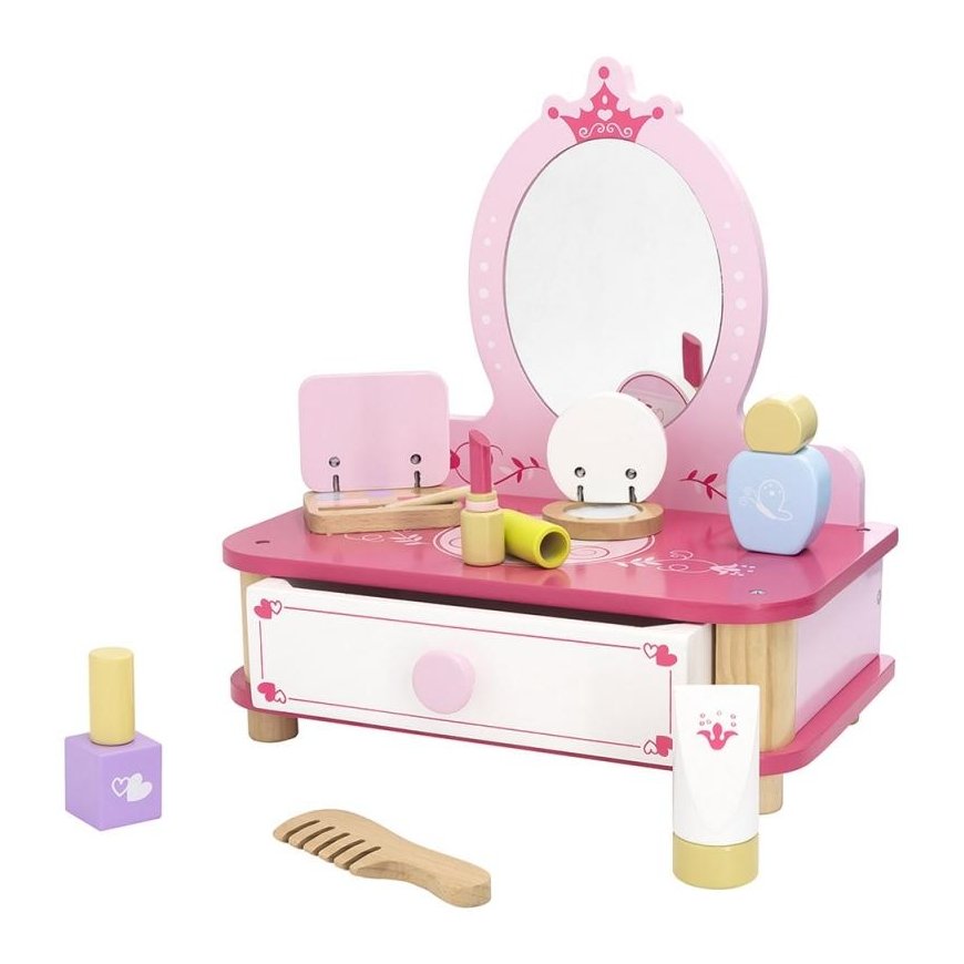 Viga Toys Viga Rožinė medinis makiažo staliukas su veidrodžiu + Priedai – 4