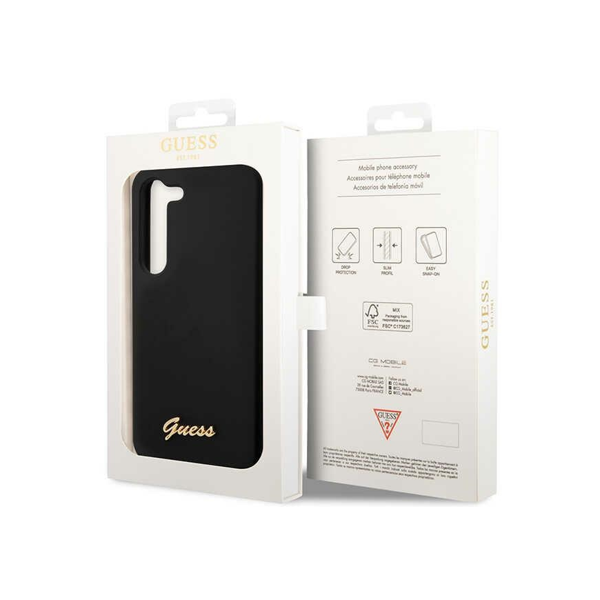 Guess dėklas, skirtas Samsung Galaxy S23 Plus GUHCS23MSLSMK juodas kietas dėklas Silicone Vintage Gold Logo – 3