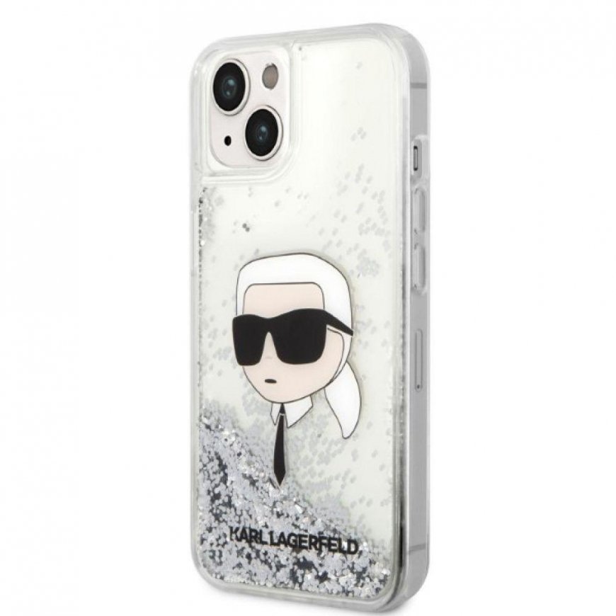 Karl Lagerfeld Case for iPhone 14 Plus 6.7" KLHCP14MLNKHCH Silver Hard Case Liquid Glitter NFT Karl's Head