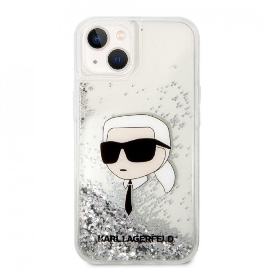 Karl Lagerfeld Case for iPhone 14 Plus 6.7" KLHCP14MLNKHCH Silver Hard Case Liquid Glitter NFT Karl's Head – 3