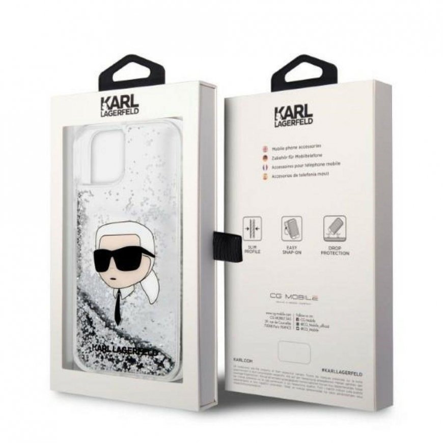 Karl Lagerfeld Case for iPhone 14 Plus 6.7" KLHCP14MLNKHCH Silver Hard Case Liquid Glitter NFT Karl's Head – 4
