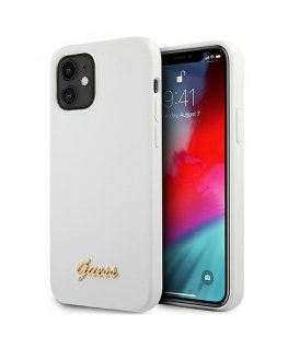 Guess GUHCP12SLSLMGWH iPhone 12 mini 5.4" White Hard Metal Logo Script