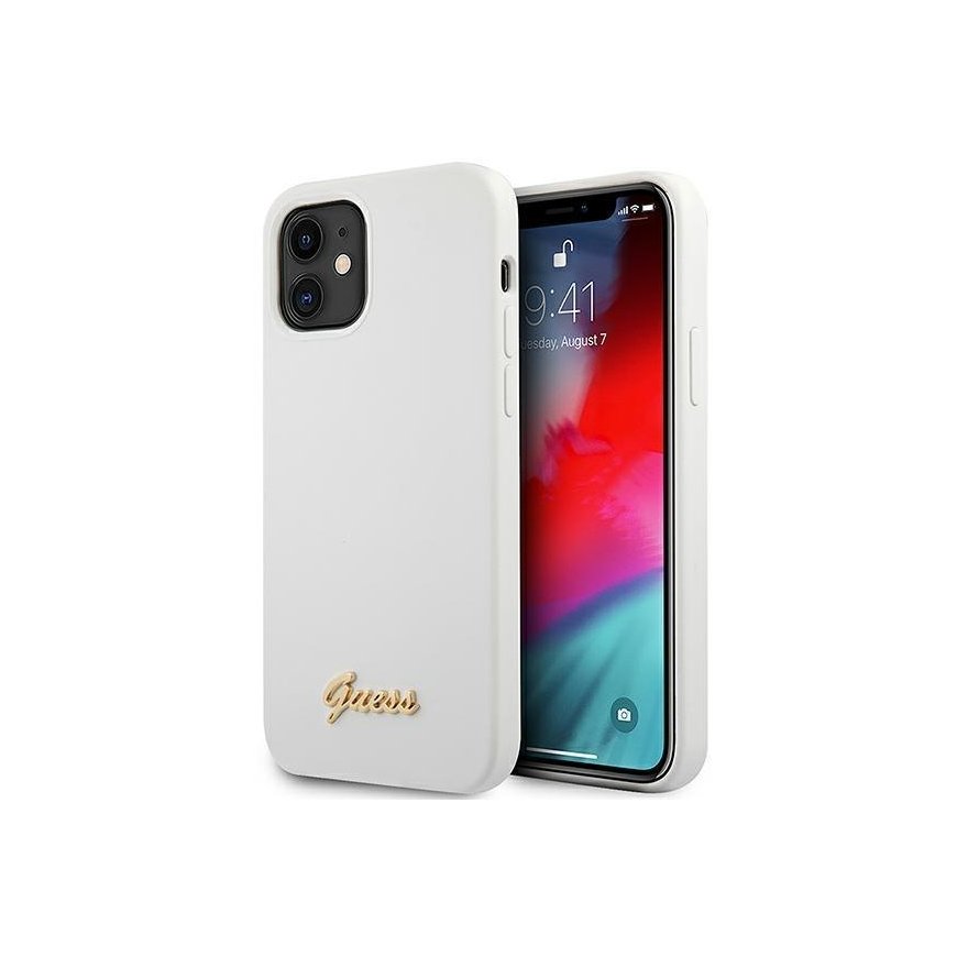 Guess GUHCP12SLSLMGWH iPhone 12 mini 5.4" White Hard Metal Logo Script