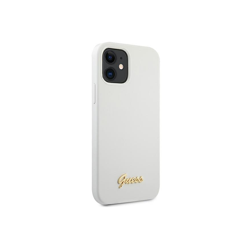 Guess GUHCP12SLSLMGWH iPhone 12 mini 5.4" White Hard Metal Logo Script – 5
