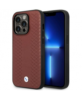 Case BMW BMHMP14X22RFGR iPhone 14 Pro Max 6.7" burgundy Leather Diamond Pattern MagSafe
