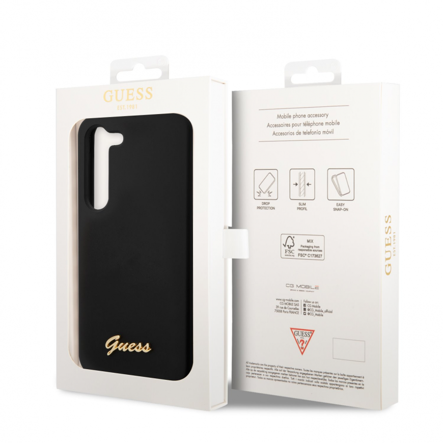 Guess dėklas Samsung Galaxy S23 GUHCS23SSLSMK juodas kietas dėklas Silicone Vintage Gold Logo – 2