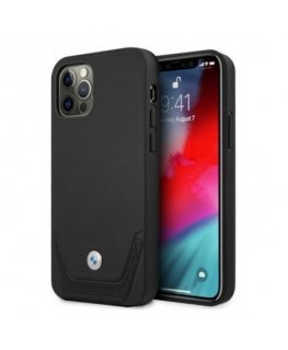 Dėklas BMW BMHCP12LRSWPK iPhone 12 Pro Max 6,7" juoda/juodas kietas odinis perforuotas dėklas