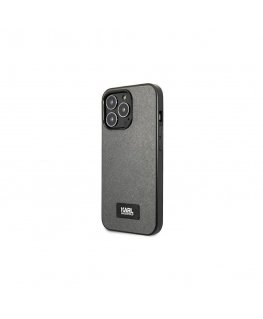 Karl Lagerfeld dėklas, skirtas iPhone 13 Pro Max KLHCP13XSFMP2DG sidabrinis kietas dėklas Saffiano Logo