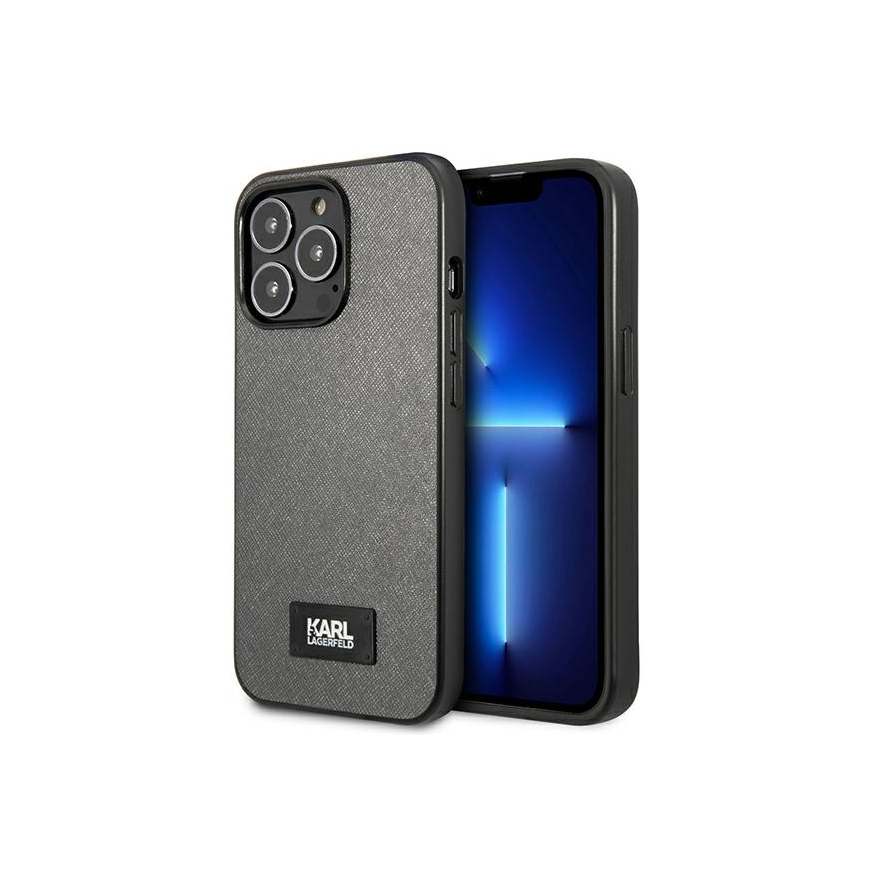 Karl Lagerfeld dėklas, skirtas iPhone 13 Pro Max KLHCP13XSFMP2DG sidabrinis kietas dėklas Saffiano Logo – 5