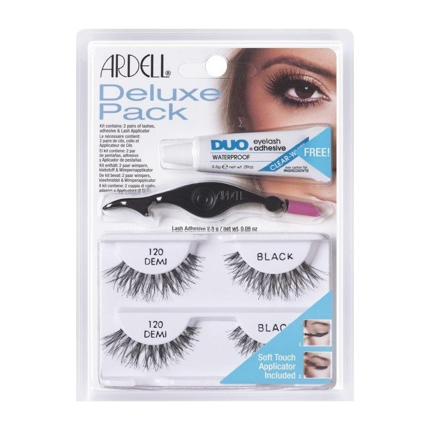 Ardell Rinkinys Deluxe 120 Demi Juodas 2 pary sztucznych rzęs + klej do rzęs 2.5g + aplikator do rzęs
